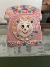VINTAGE Pastel Ceramic Pink Telephone Baby Planter by Nancy Pew Japan picture