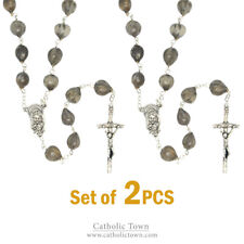 2-Catholic JOB'S TEARS Seed Bead Rosary w/ Madonna and Child medal and Crucifix  picture