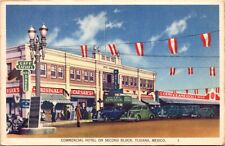 Linen Postcard Commercial Hotel on Second Block in Tijuana, Mexico picture