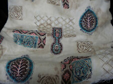VINTAGE RECLAIMED BARKCLOTH TYPE FABRIC TURQUISE PINK 2 PEICES picture