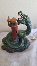 Vntg 1998 Ceramic Fantasy Dragon On Lighted Tower Hand Painted 11