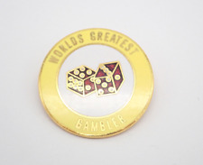Worlds Greatest Gambler Gold Tone Vintage Lapel Pin picture