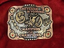 CHAMPION TROPHY BUCKLE PROFESSIONAL RODEO☆1985☆CHEYENNE WYOM BULL RIDING☆RARE☆39 picture