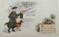 Vintage New Year's Greeting Lassie Young Boy Shining Light Postcard (A165) picture