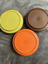 Vintage Tupperware Set of 3 Seal & Serve Bowls w/ Lids #1206 1207 Harvest Colors picture