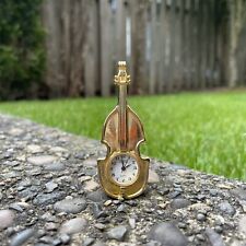 Miniature Tiny  Brass Violin Clock 2.5” Mini Breeze Collection Desktop **WORKS picture