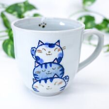 Japanese Handmade Mug Cup 300ml TORIO Tabby Cat Blue Pearl Gray Seto ware Gift picture