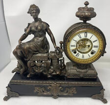 Antique 1894 Ansonia Figural Mantle Clock Woman Opera Singer Brass With Key picture