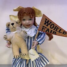 ASHTON DRAKE COLLECTOR DOLL LOUISA WORLDS FAIR WITH FLAG Red Hair Teddy Bear 14” picture