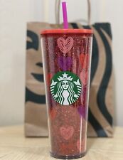 Starbucks 2022 Valentine's Day Red Glitter & Hearts 24 Oz Tumbler Cup NEW picture