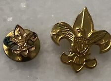 Vintage Boy Scouts Gold Tone Pin Lapel Eagle Fleur de Lis Pat 1911- LOT OF TWO  picture