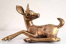 Vintage MCM Lying Fawn Deer Solid Brass Figurine 8 3/4
