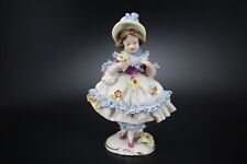 Dresden Porcelain Lace GIRL in BONNET FIGURINE 6 Flowers Germany picture