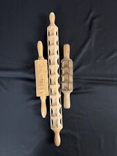 Vintage Wooden Ravioli Press/Springerle Rolling Pin Bundle One Large Two Small picture