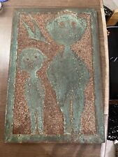 Unique Copper Tin Embossed Figures On Wooden Wall Plaque Folk Art 23 in By 15in picture
