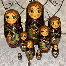 1992  VTG Russian Fairytale Nesting DOLL Hand Painted Signed 9.5”- 10 Pce picture