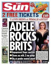 The Sun newspaper February 9th 2022 ADELE rocks brits ADELE picture