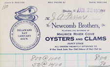 Vintage 1939 Newcomb Oysters Clams Maurice River Cove Delaware Bill Letterhead picture