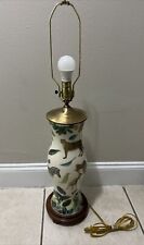 DECOUPAGE LAMP DESIGNED ART BY ANC AFRICAN ANIMALS GREEN GLASS 22” LAMP picture
