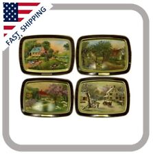 4 Seasons Currier and Ives American Homestead Metal 14.5x10.5 Set Of 4 picture