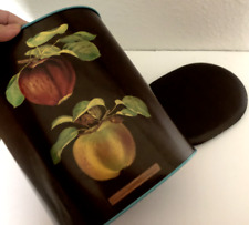 Vtg 1993 VINCENZO  Brown Blue APPLES Oval TIN Litho CANISTER Waste CAN BOX a picture