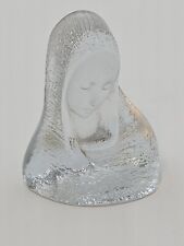 Vintage Viking Glass Madonna Figurine With Sticker Clear Textured 4.5 Inch Tall  picture