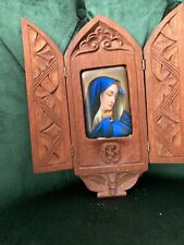 Early 19c Porcelain Madonna from Italy in Hand Carved Case picture