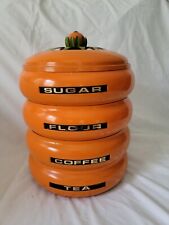Vintage MCM Lincoln Beautyware Orange Stackable Pagoda Canister Set aluminum picture