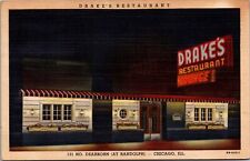 Linen Postcard Drake's Restaurant at Night Neon Sign in Chicago, Illinois picture