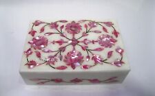 6 x 4 Inches Rectangle Marble Jewelry Box Floral Pattern Inlay Work Necklace Box picture