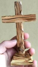 Cross Brown Olive Wood Hand Made Holly Land Jerusalem With Stand Christian Gift picture