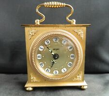 Vintage Jerger German Brass Carriage Table Alarm Clock Germany circa 1960s picture