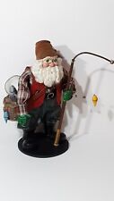 Vintage Clothique Fisherman Santa With Basket, Net, Rod and fish. 11” Tall picture