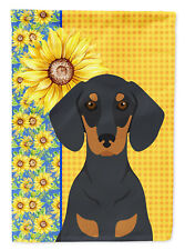 Summer Sunflowers Black Tan Dachshund Flag Canvas House Size 28x40 Inches picture