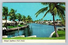 Pompano Beach FL-Florida, Lighthouse Point Houses, Antique Vintage Postcard picture