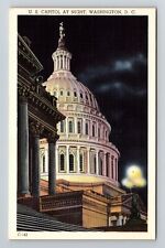 Washington D.C-Close Up U.S Capitol at Night, Vintage Postcard picture