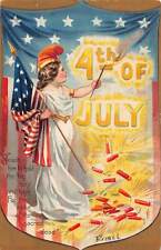 J79/ Patriotic Postcard c1910 Fourth of July 4th Lady Liberty Fireworks 186 picture