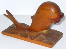 Folk Art Carved Wood Whale-Dolphin w Lips by Howard Smith 1936 Early Americana picture