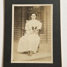Antique Cabinet Card Photograph Beautiful Young Woman Teen Papillon Small Dog picture