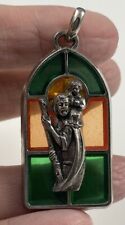 Vintage Catholic St Christopher Stained Glass Religious Medal picture