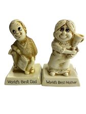 VINTAGE Worlds Best Mother & Dad Russ Berrie Figurine Set USA Made Great Cond. picture