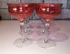Victorian Style Cranberry Pink Crystal Glass Wine Dessert Champagne 6pc Set Mint picture