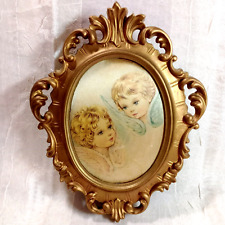 Vintage Gold Frame Princess Two Angels Cherubs Music Box Ges Gesch West Germany picture
