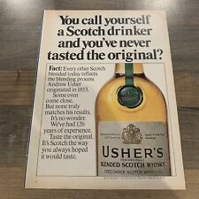 1979 Usher’s Blended Scotch Whisky Print Ad Original Edinburgh Green Stripe picture