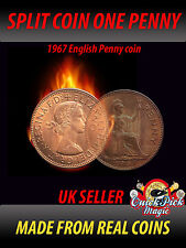 1967 English One Penny Split Coin / Vintage 1p Split Coin Close Up Magic Trick picture