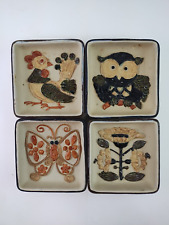 Set of 4 Vintage Pottery Trinket Candy Dish Hanging Retro Art Owl Rooster Flower picture