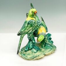 STANGL POTTERY BIRD FIGURINE, DOUBLE GREEN PARAKEETS #3582-artist signed picture