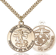 14K Gold Filled St Michael The Archangel Mari Military Catholic Medal Necklace picture