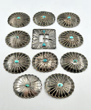 Vtg Fred Harvey Era Navajo Sterling Silver Stamped & Blue Turquoise Concho Belt picture