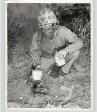 MARINE Reserve SERGEANT Makes Coffee During TRAINING EXERCISE 1957 Press Photo picture